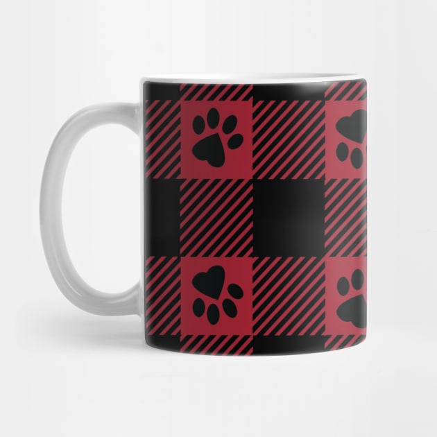 Red Paw Print Plaid by PLLDesigns